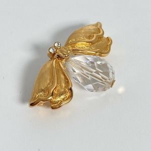 NAPIER 24k Gold Plated White Faceted Crystal Firefly BOOK Piece Brooch Pin